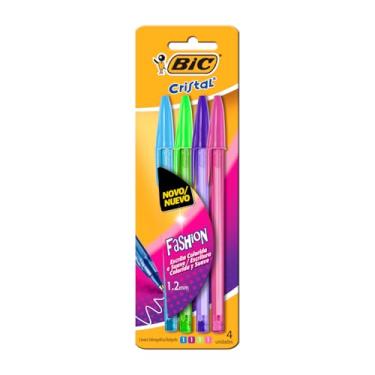 Imagem de BIC, Caneta Esferográfica Escrita Média, Cristal Fashion, 4 Cores Vivas, 4 Unidades