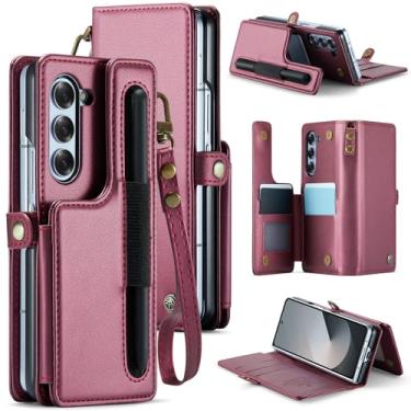 Imagem de aowner Capa carteira para Samsung Galaxy Z Fold 6 com suporte para cartão com bloqueio de RFID e compartimento para S Pen, função de suporte, capa de celular de couro PU de luxo com alça de encaixe