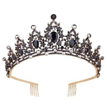 Imagem de Coroas para mulheres, tiaras pretas Vofler com cristal - tiara barroca de bruxa má rainha para noiva, princesa, flor, menina, aniversário, Halloween, cosplay, festa, casamento, formatura, quinze anos,