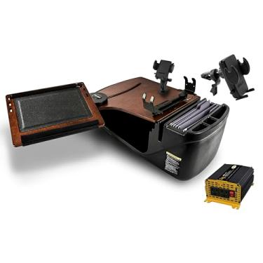Imagem de AutoExec AE-RDFS-PM-PS-VC-21M Reach Desk banco dianteiro carro mesa e estação de trabalho portátil com suporte para telefone, suporte de impressora e clipe de ventilação do telefone, mogno