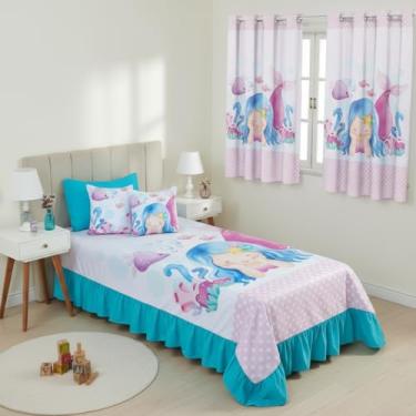 Imagem de Kit Cortina 2 Metros + Colcha Cobre Leite Infantil 07 Peças Para Quarto (SEREIA BABY)