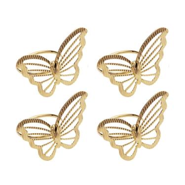 Imagem de Cj 4 Anéis/Argolas de Metal P/Guardanapos Butterfly Dourado Wolff