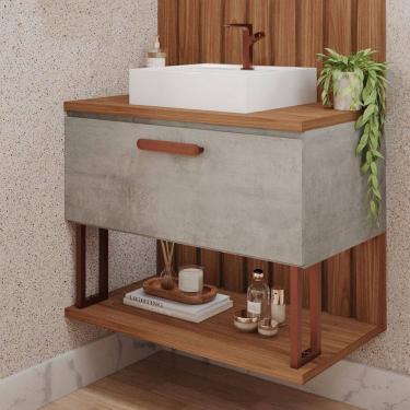 Imagem de Armário de Banheiro Duna 60cm 1 Porta 100% Mdf Cimento/Freijó - Mgm Móveis