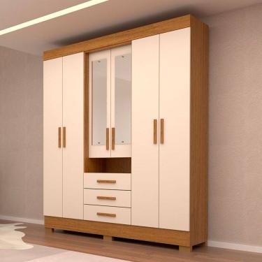 Imagem de Guarda-Roupa Casal Débora Capelinha 6 Portas 3 Gavetas com Espelho 100% Mdf Cinamomo/Off White - Acp Móveis