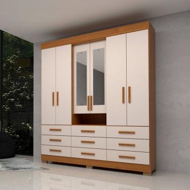 Imagem de Guarda-Roupa Casal Débora Capelinha 6 Portas 9 Gavetas com Espelho 100% Mdf Cinamomo/Off White - Acp Móveis