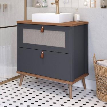 Imagem de Armário de Banheiro Veneto 80cm 1 Porta e 1 Gaveta 100% Mdf Titanium/Freijó - Mgm Móveis