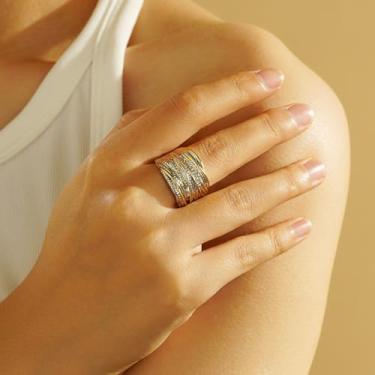 Imagem de Anéis femininos modernos banhados a ouro de prata esterlina anéis grossos elegantes e elegantes alianças grossas joias personalizadas presentes para mãe presentes de aniversário 7/8/9#, Liga de aço