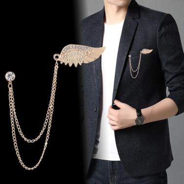 Imagem de Broche de asas douradas broche de lapela de diamante CZ broche de cristal crachá terno corrente de pendurar acessórios para terno para uso diário, 1 count (pack of 1), Liga de aço, Zircônia cúbica