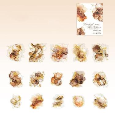 Imagem de Adesivos de aquarela para scrapbook suprimentos para scrapbook folha dourada bolha tingimento adesivos de PET para scrapbooking colorido irregular bolhas lixo diário adesivo estético