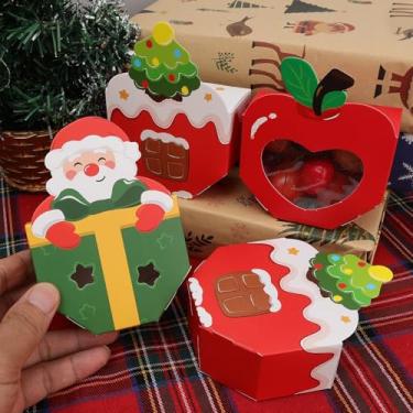 Imagem de 10 caixas de presente dobráveis de Natal para biscoitos para festas de aniversário, casamento, Ano Novo (Sant Claus-10 peças)