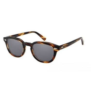 Imagem de HCHES Óculos de sol masculino retrô redondo médio feminino com lentes coloridas UV400 (cinza médio)