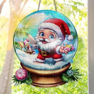 Imagem de Apanhador solar de acrílico colorido, decoração de janela suspensa de Natal com design de vitral impresso, apanhador de sol, arte de parede de arco-íris, ornamentos de Natal para uso interno e externo