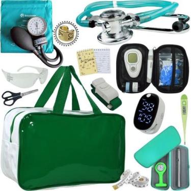 Imagem de Kit Bolsa Cores Aparelho de Pressao Esfigmomanometro Estetoscópio Medi