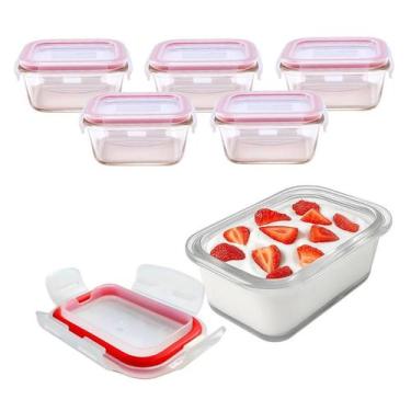 Imagem de Kit 5 Pote De Vidro Tampa Hermética Marmita Fit Colorido C/ Travas 150