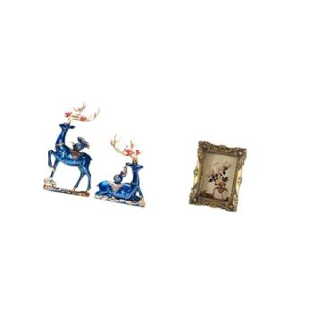 Imagem de Fenteer Escultura de Rena, Estátua de Alce em Resina, Coleção de Arte Decorativa, Figura de Animal, Casal de Veados, Moldura Ornamentada, Moldura Decorativa V