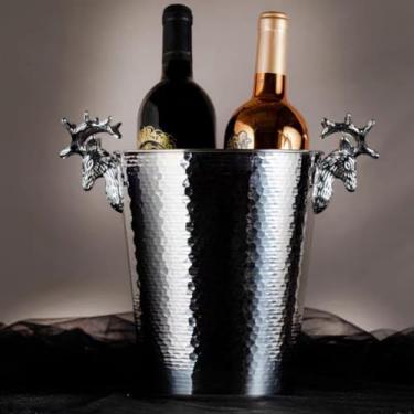 Imagem de Balde de gelo de aço inoxidável bicamada preservação do calor isolamento frio bonito KTV champanhe vinho tinto cerveja gelo bloco de gelo balde comercial (prateado)