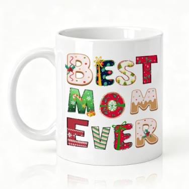Imagem de SRWNFOS Caneca de cerâmica dupla face Best Mom Ever, caneca de Natal engraçada para mãe, xícara de café de Natal para mamãe avó, presentes de agradecimento de Natal para mamãe, presentes de