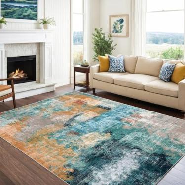 Imagem de vivorug Tapete lavável, tapete ultra macio, 10 x 15 cm, tapete pequeno abstrato antiderrapante, tapetes resistentes a manchas para sala de estar, quarto, estilo moderno, nuvens rosadas