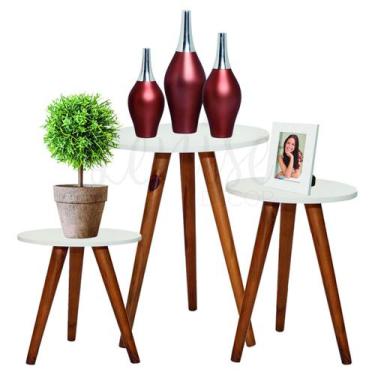 Imagem de Trio de Mesas Redondas Retro Pé Palito Canto Sofá Sala Decoração - BET