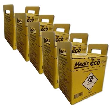 Imagem de Caixa Coletora para Material Perfurocortante, Kit com 5 Unidades de 3 Litros cada, Descartável, com Revestimento