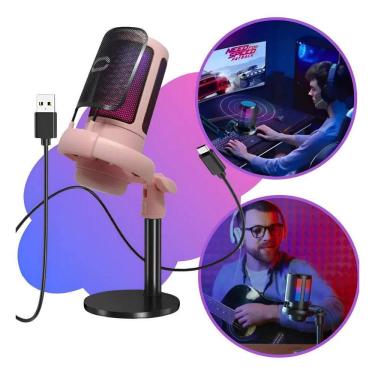 Imagem de Microfone Condensador Rgb Led Alta Sensibilidade Usb Gamer C