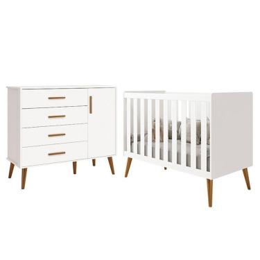 Imagem de Jogo De Quarto Infantil Isis Cômoda 1 Porta E Berço Branco - Reller Móveis Branco