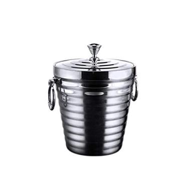 Imagem de Balde de gelo, balde de gelo isolado balde de gelo de aço inoxidável de parede dupla balde de gelo com tampa e utensílios de bar para festas, eventos e encontros