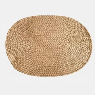 Imagem de HSYHKDSY Jogo americano de juta natural redondo de tecido elíptico para mesa de jantar, grande feito à mão, resistente ao calor, antiderrapante (elíptico 30 x 40 cm B)