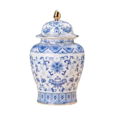 Imagem de ADAOQIN Jarra de gengibre, pote de gengibre, cerâmica chinesa, vasos florais com tampa, vaso de porcelana esmaltado dourado, potes de templo, jarras de armazenamento de chá, vasos decorativos para