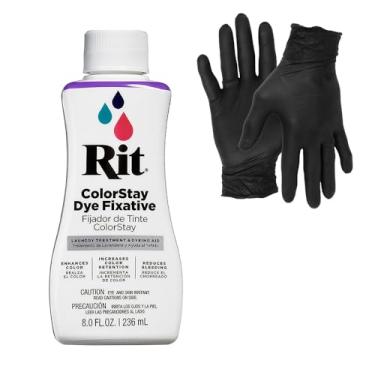 Imagem de Corante – Tinta líquida de tecido Rit para artesanato, roupas e decoração – Frasco de 236 ml – com luvas de nitrilo Artisx incluídas (Fixative ColorStay)