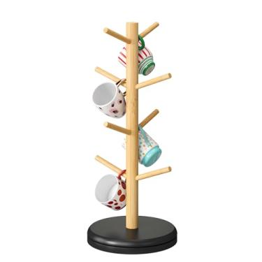 Imagem de STDDRE Suporte para canecas, árvore, rotação de 360°, suporte de copo de café, suporte de bambu, 8 ganchos para bancada de copos, cozinha, café, bar, organizador decorativo para canecas (natural +