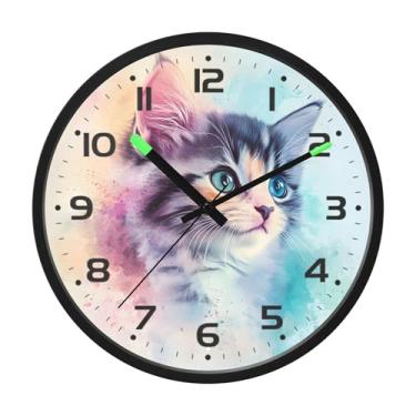 Imagem de SEHANY Relógio de parede de gato fofo, silencioso, sem tique-taque, operado por bateria, controle de som, luz noturna, relógios de parede para sala de estar, cozinha, quarto, escritório, decoração de