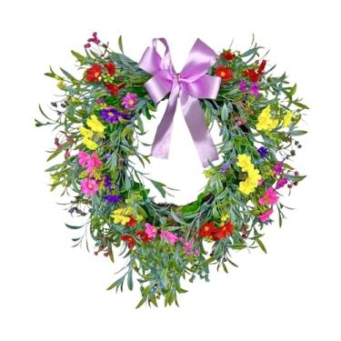Imagem de IEUDNS Guirlanda em forma de coração, Guirlanda de gipsófila, para porta de entrada, de flores com laço para janela, Roxo Claro