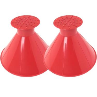 Imagem de DGZZI 2 peças raspador de gelo para carro portátil multifuncional limpador de neve vidro descongelador em forma de funil vermelho 2 em 1 adicionador de óleo para ônibus