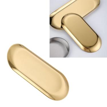 Imagem de Bandeja oval de aço inoxidável, design nórdico, dourado, bandeja antiderrapante com fundo espesso para casa, hotel, sobremesa, armazenamento de joias