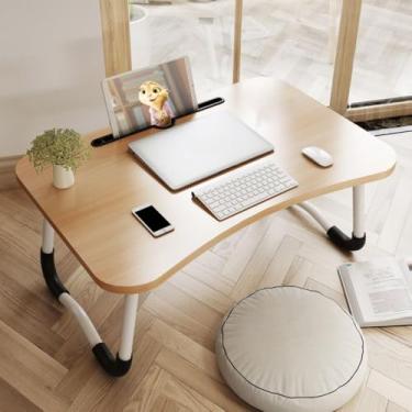 Imagem de Mesa Dobrável Portátil Multifuncional para Notebook Apoio Prático em Cama, Sofá e Escritório (Madeira)