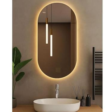 Imagem de Espelho Oval Orgânico LED 80x50cm Luz Quente E Fria Decorativo Banheiro E Quarto(LED QUENTE,80x50 CM)