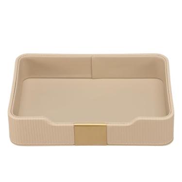 Imagem de KHZSPP Bandeja de couro PU, bandejas de armazenamento de mesa à prova de arranhões, bandeja decorativa para chaveiros, organizador de mesa de cabeceira para chaveiro, carteira, telefone (bege)