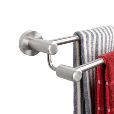 Imagem de TocTen Barra de toalha de banho dupla - Toalheiro de aço inoxidável SUS304 espesso para banheiro, acessórios de banheiro, varão de toalha duplo, suporte de toalha de parede resistente (escovado, 61 cm