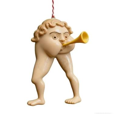 Imagem de Enfeite medieval de trompete de bumbum, decorações de Natal pequenas enfeites de Natal feios e estranhos, presente hilário exclusivo para amantes de história da arte, decoração de caos de férias de