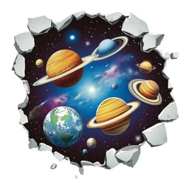 Imagem de MaiKeAYang Decalques de parede 3D murais removíveis vinil paredes decorações Via Láctea Terra Marte Júpiter para sala de estar, quartos de bebê, quarto, banheiro, casa, parede, decoração DIY