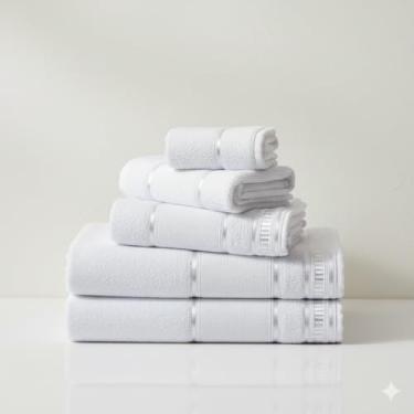 Imagem de Kit Toalha de Banho e Rosto 5 Pçs 100% Algodão 290 g/m2 Hipoalergênica - Barra Decoratica, Luxo, Toque Macio e alta absorção - Branco