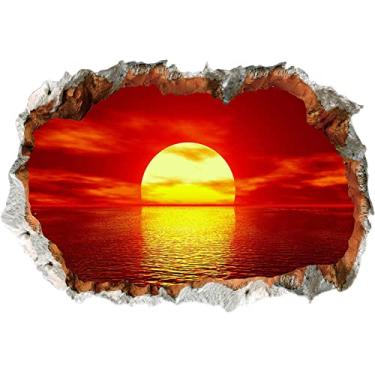 Imagem de MaiKeAYang Decalques de parede 3D murais removíveis vinil paredes decorações oceano vermelho pôr do sol para sala de estar, quartos de bebê, quarto, banheiro, casa, parede, decoração DIY