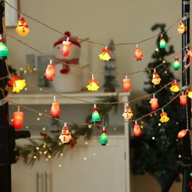 Imagem de Luzes de corda de fadas de Natal 1,8 m 20 luzes de Natal cintilantes operadas por bateria com boneco de neve de árvore de Papai Noel para decoração romântica de casa, branco quente - B
