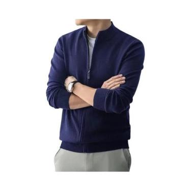 Imagem de Suéter Cardigan Slim Fit Com Zíper Para Homens, Tricô Quente, Casaco L