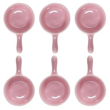 Imagem de Pirhosigma 6 peças de porcelana molho de soja tigela de lanche tigela de sobremesa tigelas de salada cerâmica molho de açúcar prato 29 g com alça para jantar, assar, churrasco e cozinhar rosa