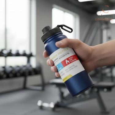 Imagem de Garrafa Térmica Esportiva Inox 800ml com Alça | Parede Dupla Isolada a Vácuo | Antivazamento e Livre de BPA | Garrafinha Academia, Corrida e Escritório (Azul Escuro)