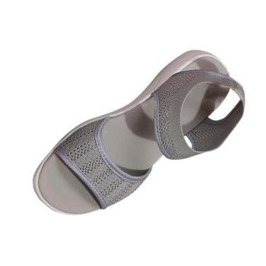 Imagem de Sandálias rasteiras femininas Flying Woven Fish Mouth para moda casual ao ar livre com salto de 2-4 cm, Cinza, 38