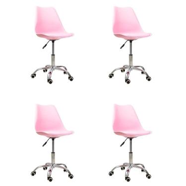 Imagem de Kit 4 Cadeiras Office Base Cromada Giratória Saarinen Rosa