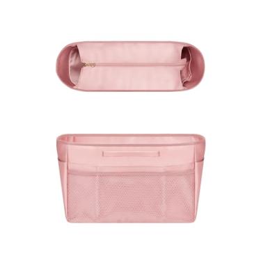 Imagem de GIVLEFLY Bolsa organizadora com vários bolsos, divisórias de bolsa com zíper com alça (32, rosa) Forro leve com suporte de copo adequado para Longchamp, grande, tamanho médio e nunca e mais